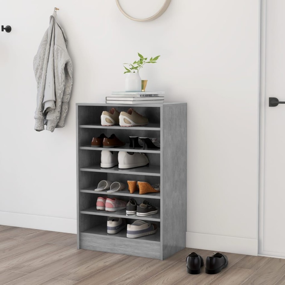 Mueble zapatero madera contrachapada gris hormigón 60x35x92