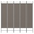 Biombo divisor de 5 paneles de tela gris antracita 200x200