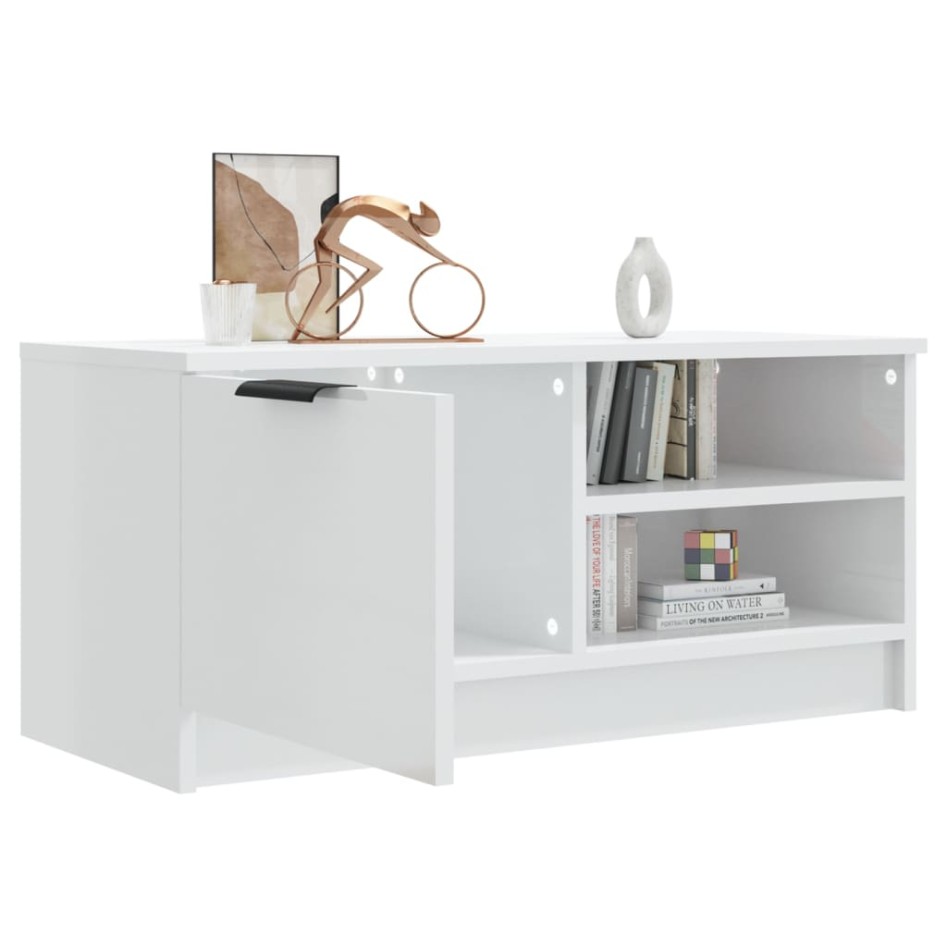 Mueble de TV madera contrachapada blanco brillante