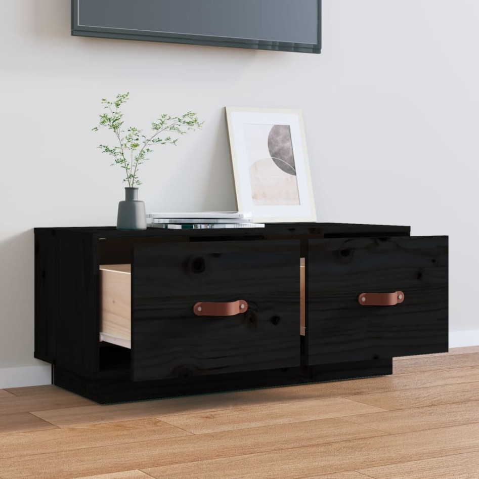 Mueble de TV de madera maciza de pino negro 80x34x35