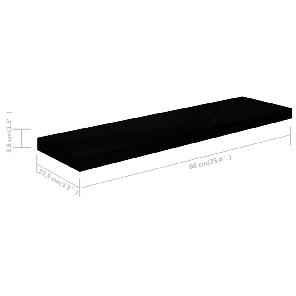 Estantes flotantes pared 4 uds negro brillo MDF