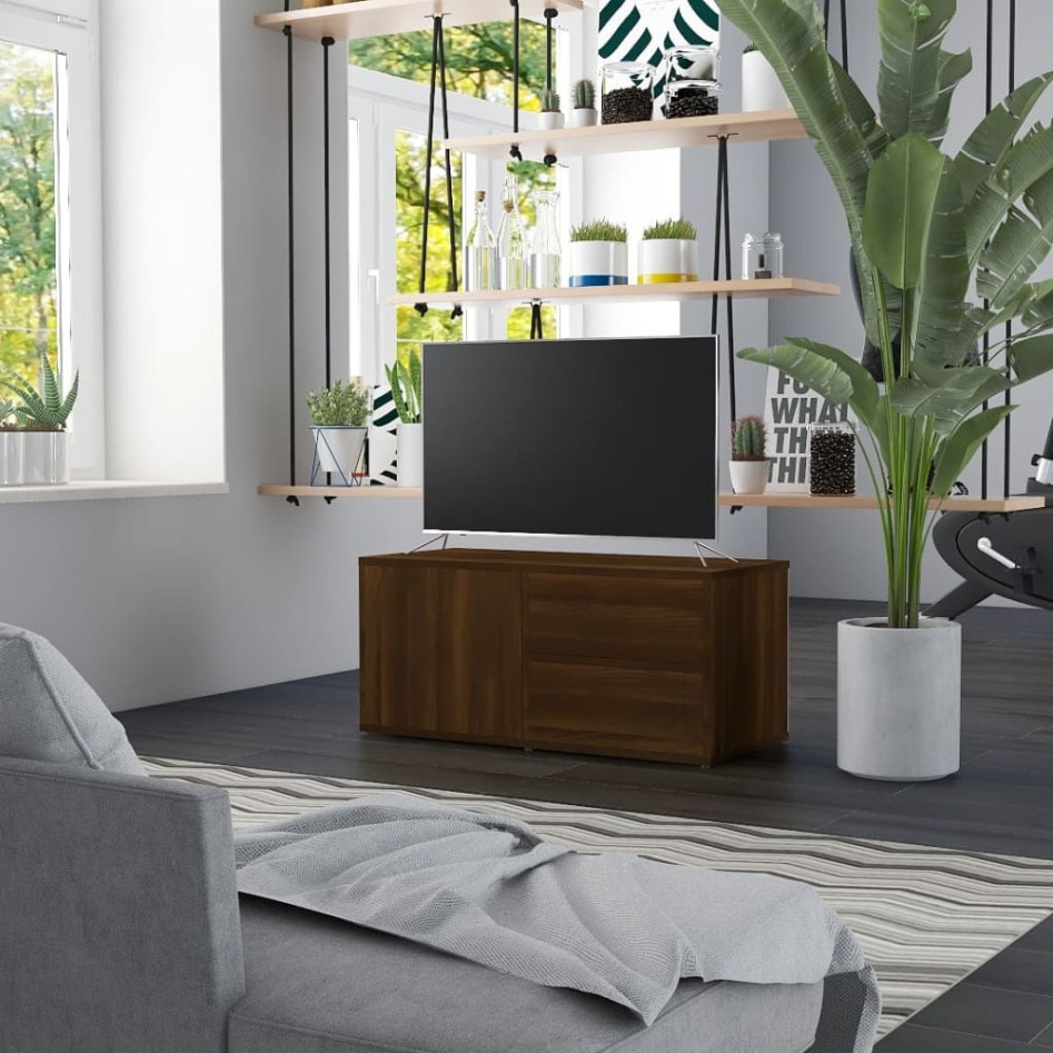 Mueble de TV madera contrachapada roble marrón 80x34x36