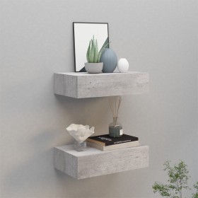 Estante de pared con cajón 2 uds MDF gris hormigón
