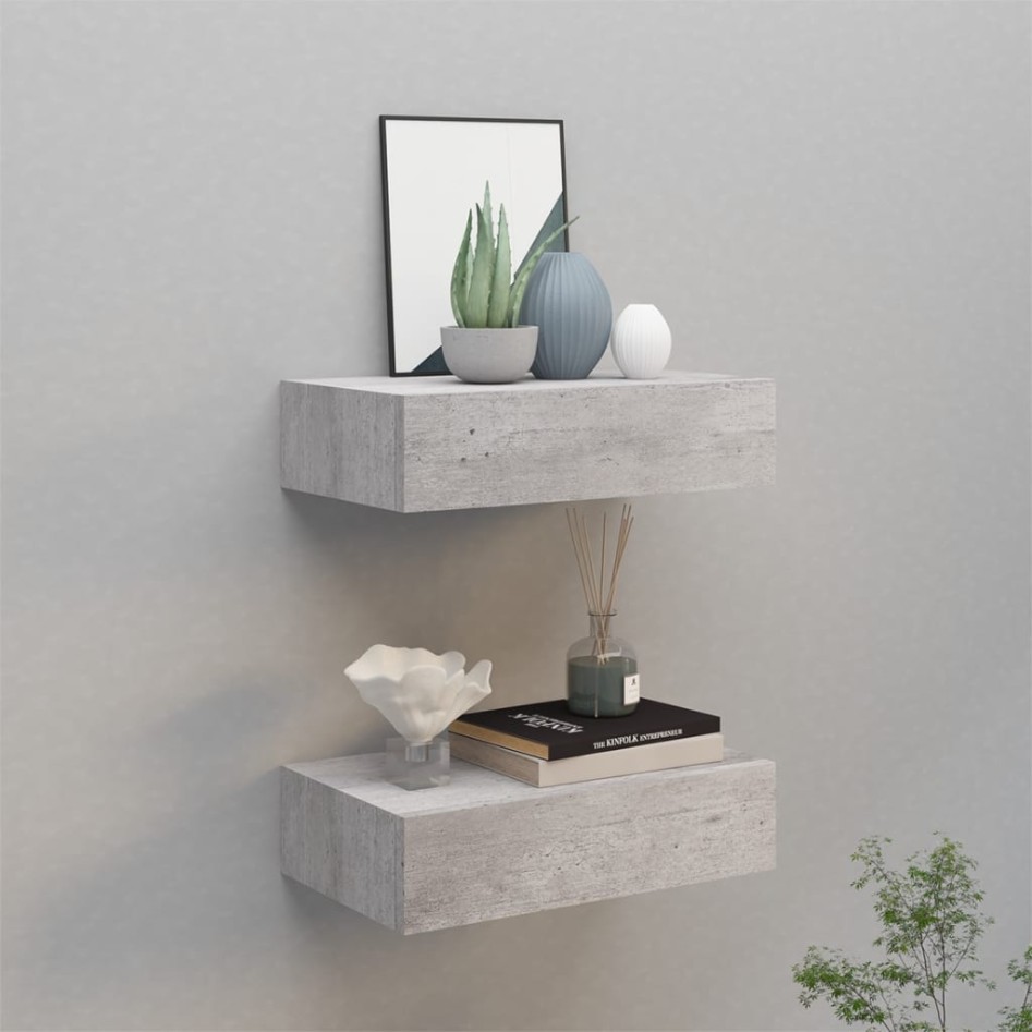 Estante de pared con cajón 2 uds MDF gris hormigón