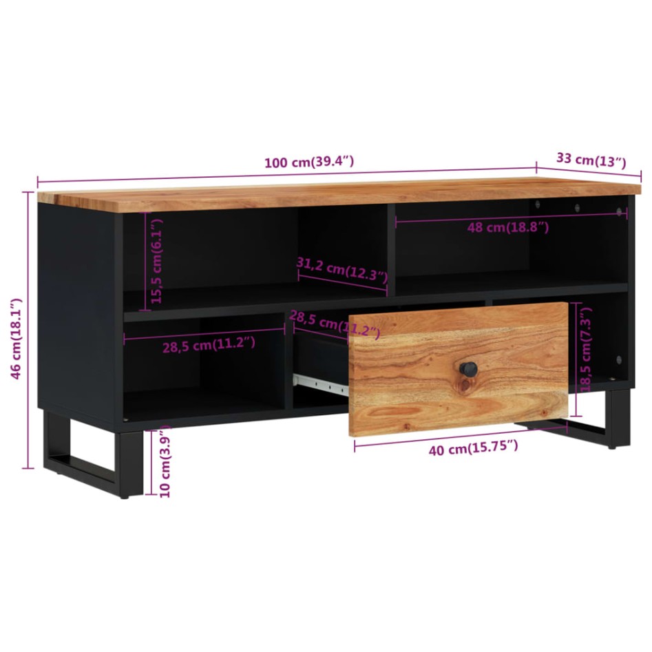 Mueble de TV madera acacia y madera contrachapada 100x33x46