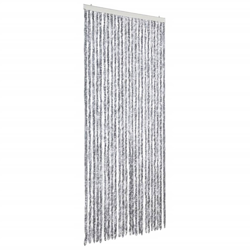 Cortina mosquitera de chenilla blanca y gris 100x220