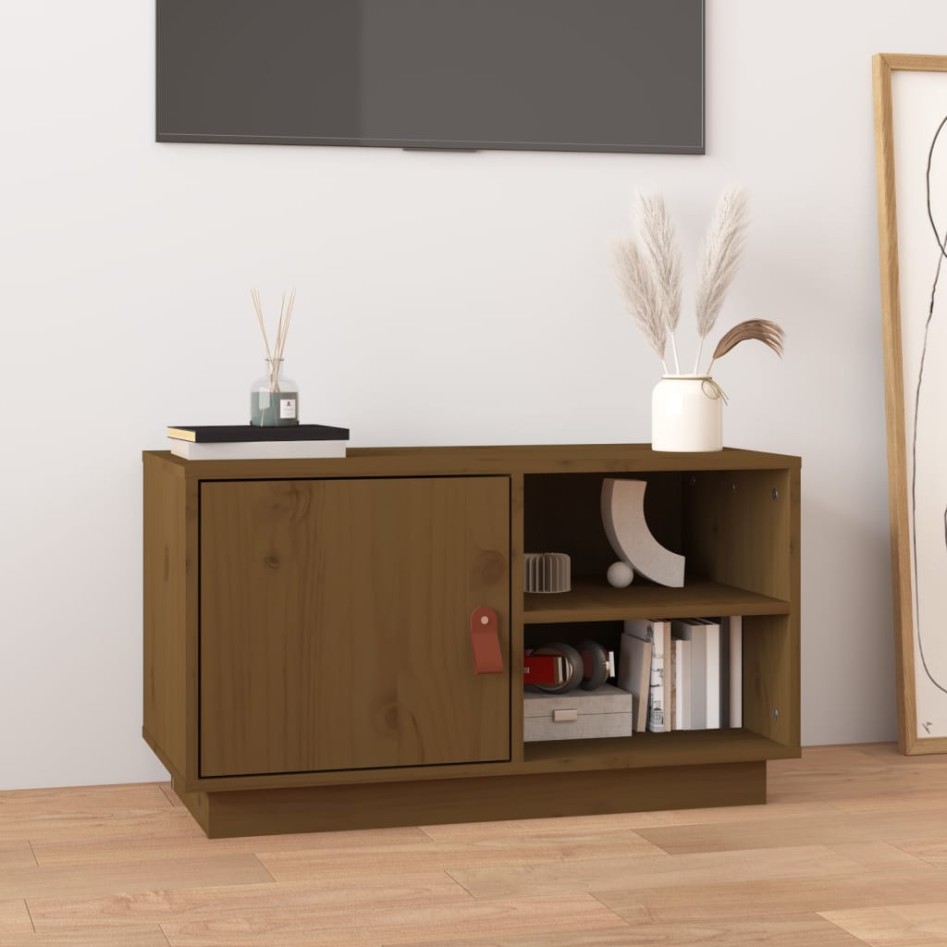 Mueble de TV madera maciza de pino marrón miel 70x34x40