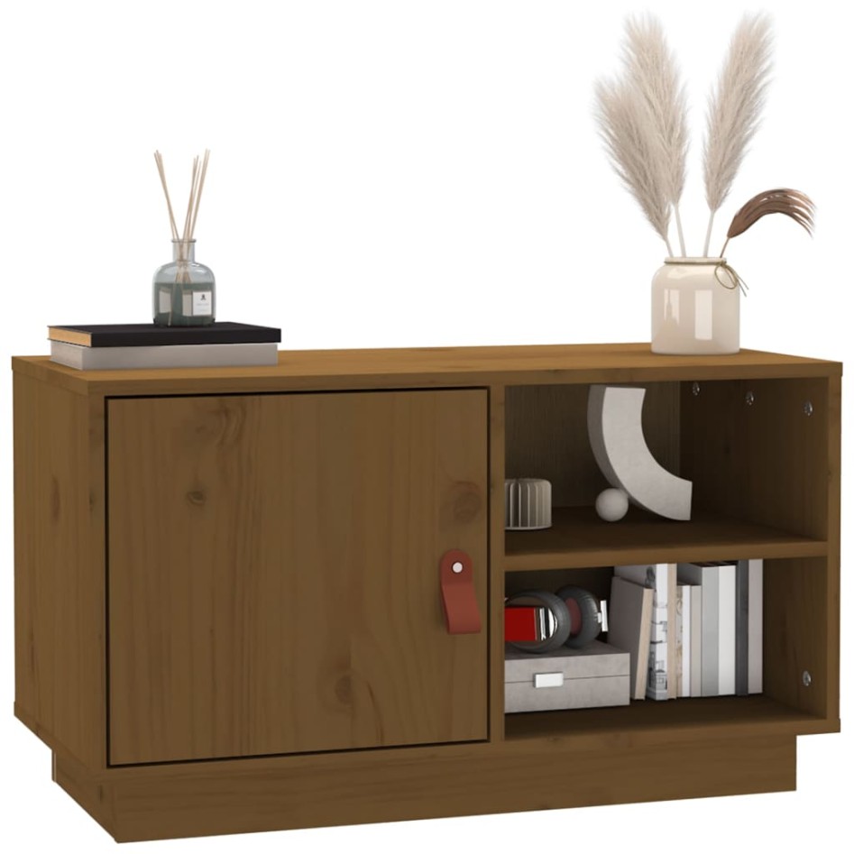 Mueble de TV madera maciza de pino marrón miel 70x34x40