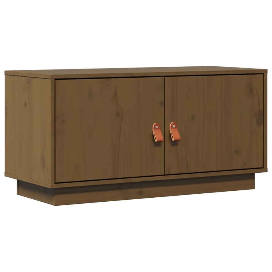 Mueble de TV madera maciza de pino marrón miel 80x34x40