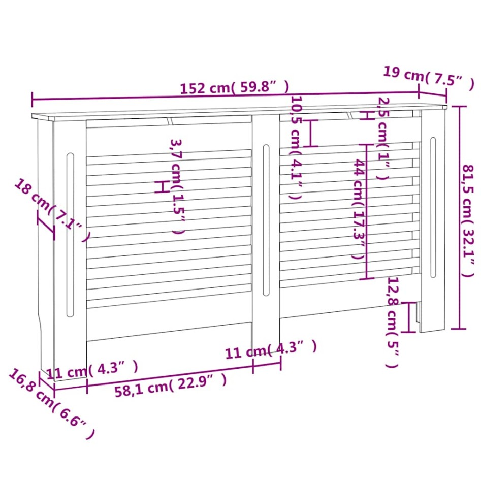 Cubierta para radiador MDF gris antracita 152x19x81,5