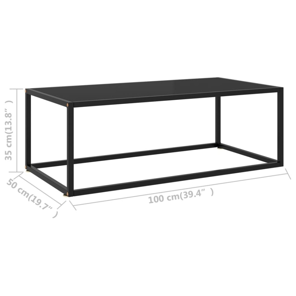Mesa de centro negra con vidrio negro 100x50x35