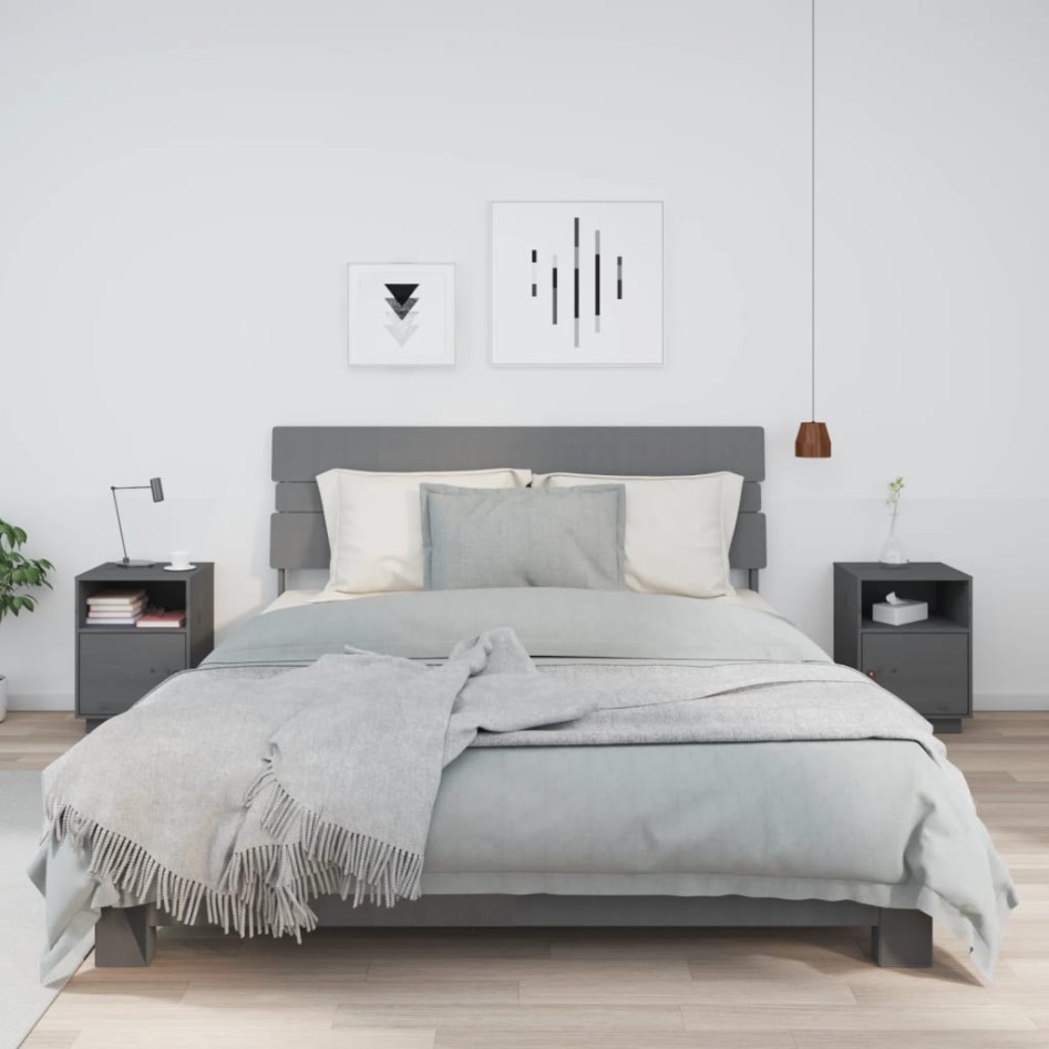 Mesitas de noche 2 uds madera maciza de pino gris 40x34x55