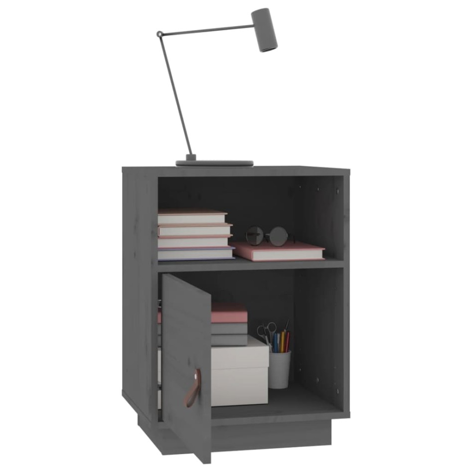Mesitas de noche 2 uds madera maciza de pino gris 40x34x55