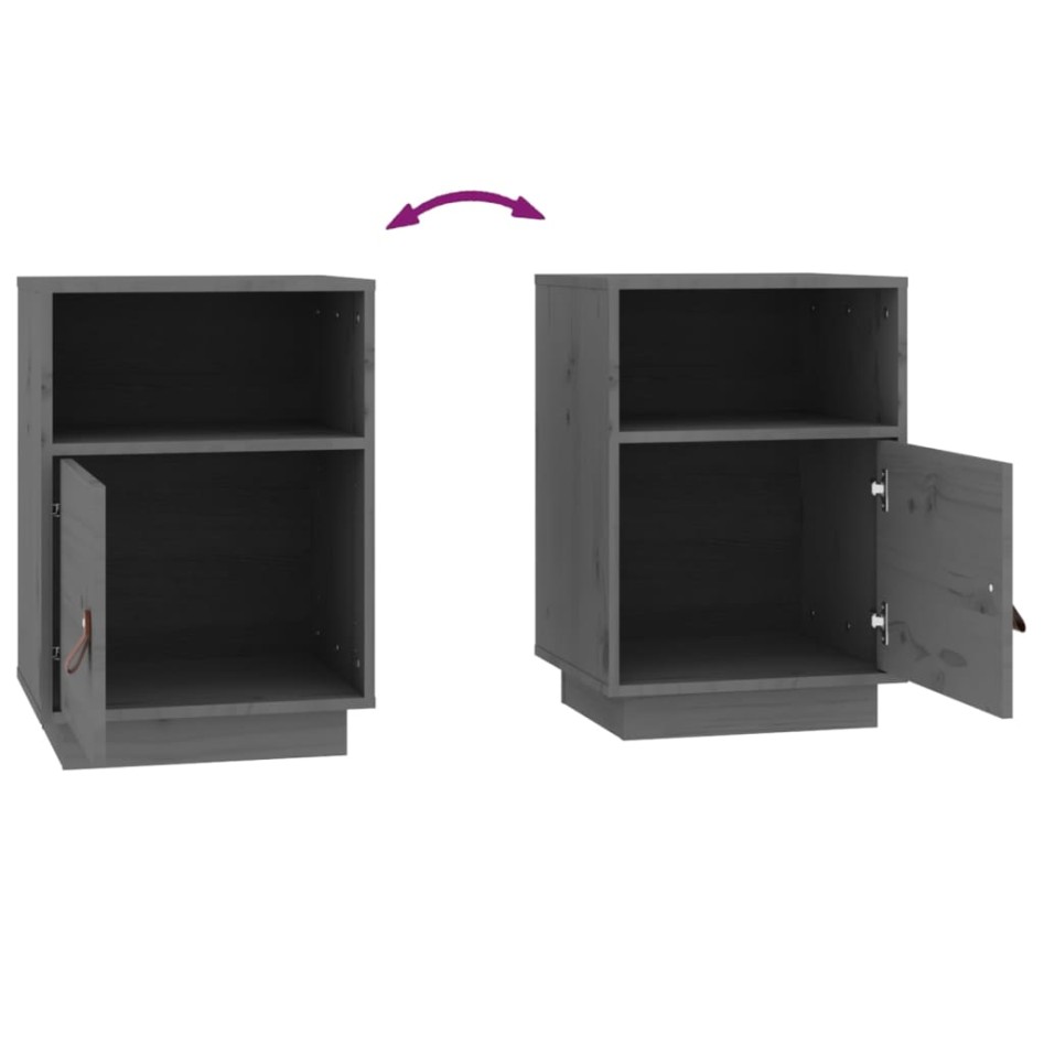 Mesitas de noche 2 uds madera maciza de pino gris 40x34x55