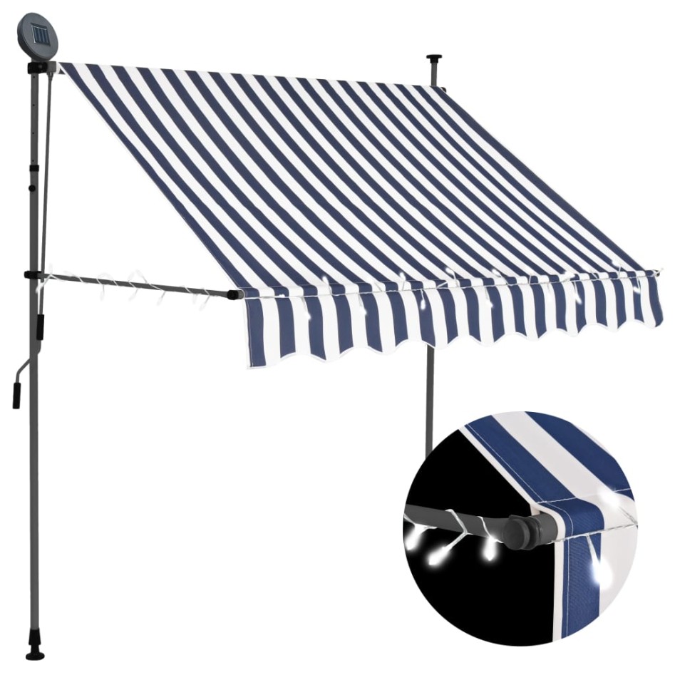 Toldo manual retráctil con LED azul y blanco 200