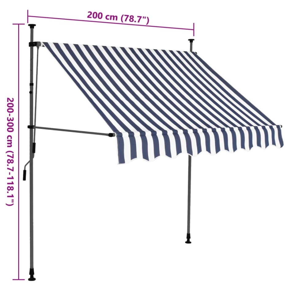 Toldo manual retráctil con LED azul y blanco 200