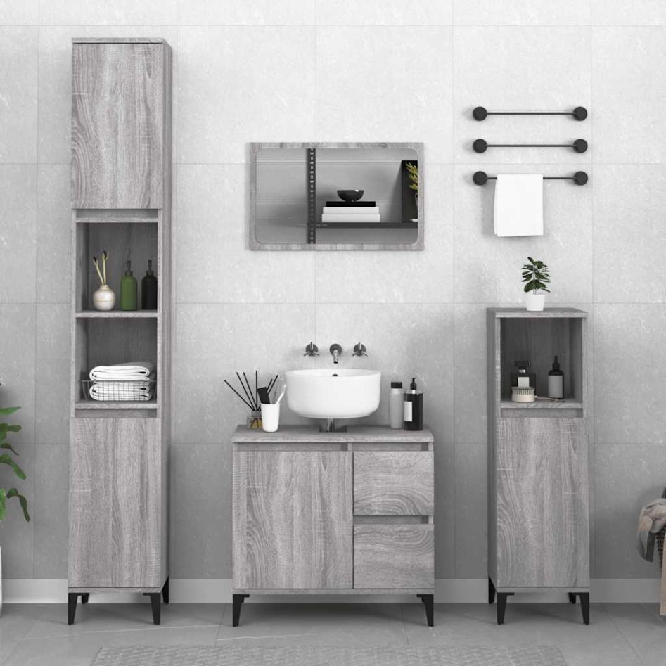 Armario de baño madera contrachapada gris Sonoma 65x33x60