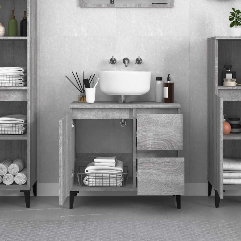 Armario de baño madera contrachapada gris Sonoma 65x33x60