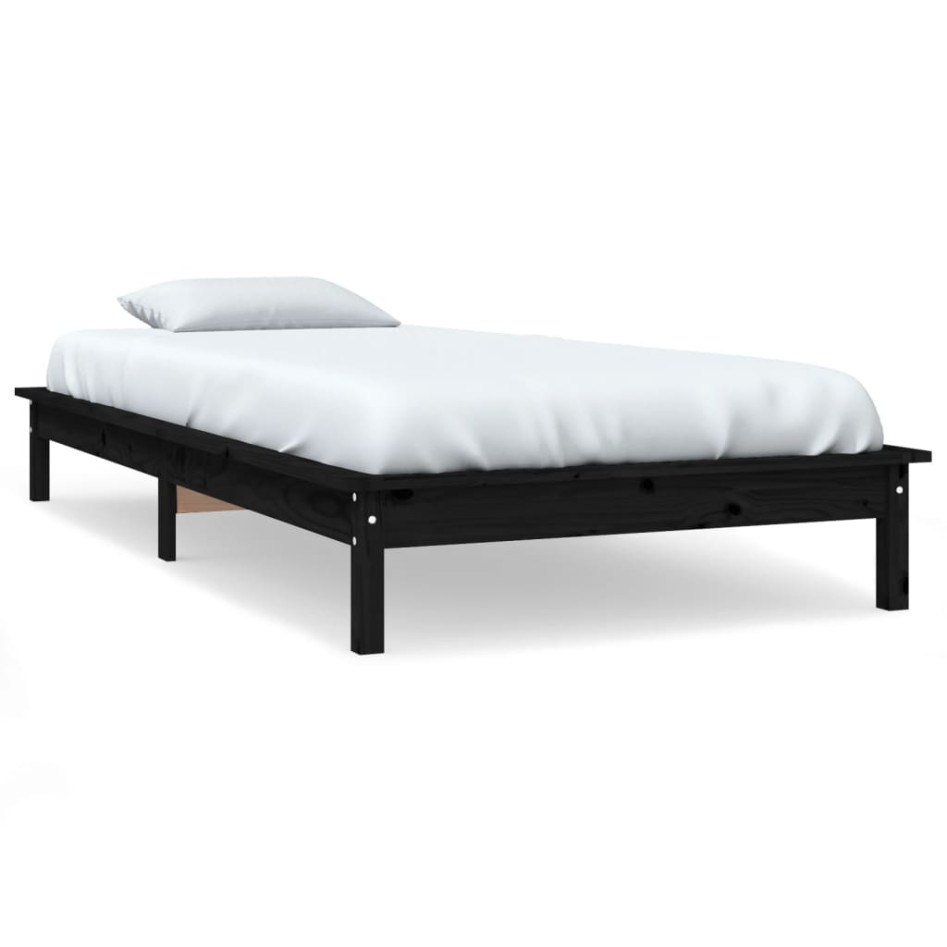 Estructura de cama madera maciza de pino negra 90x200