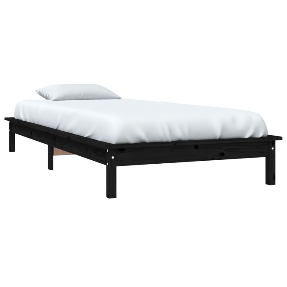 Estructura de cama madera maciza de pino negra 90x200