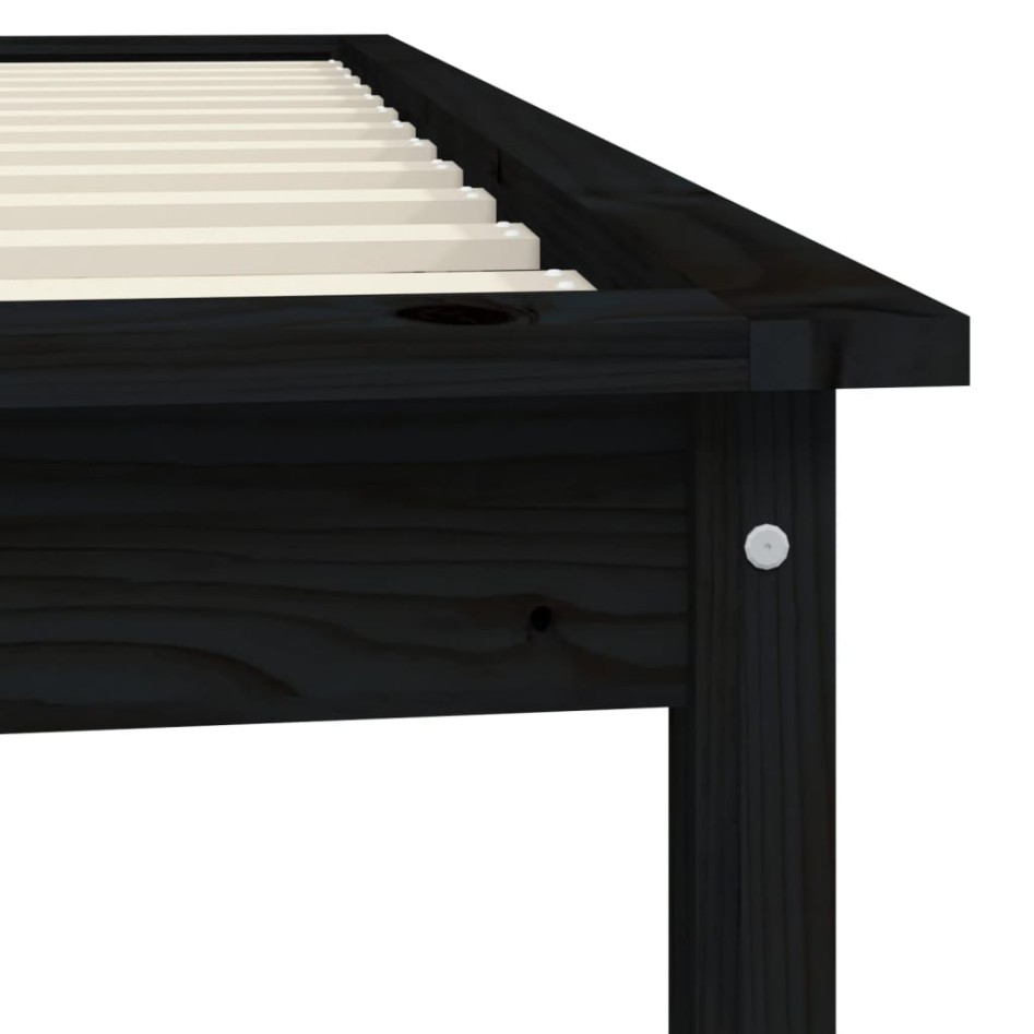 Estructura de cama madera maciza de pino negra 90x200