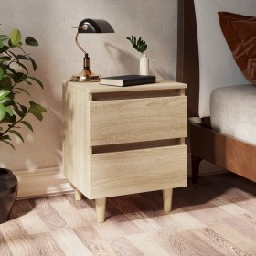 Mesita de noche patas madera maciza roble Sonoma 40x35x50