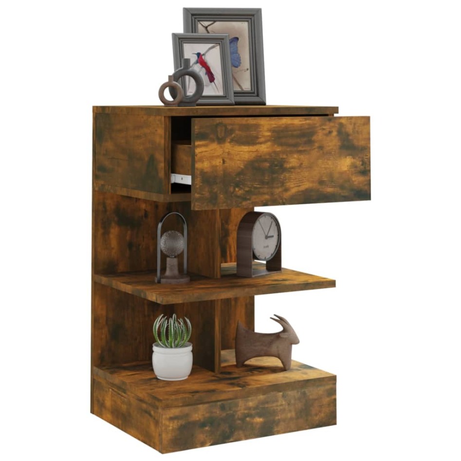 Mesitas de noche 2 uds contrachapado roble ahumado 40x35x65