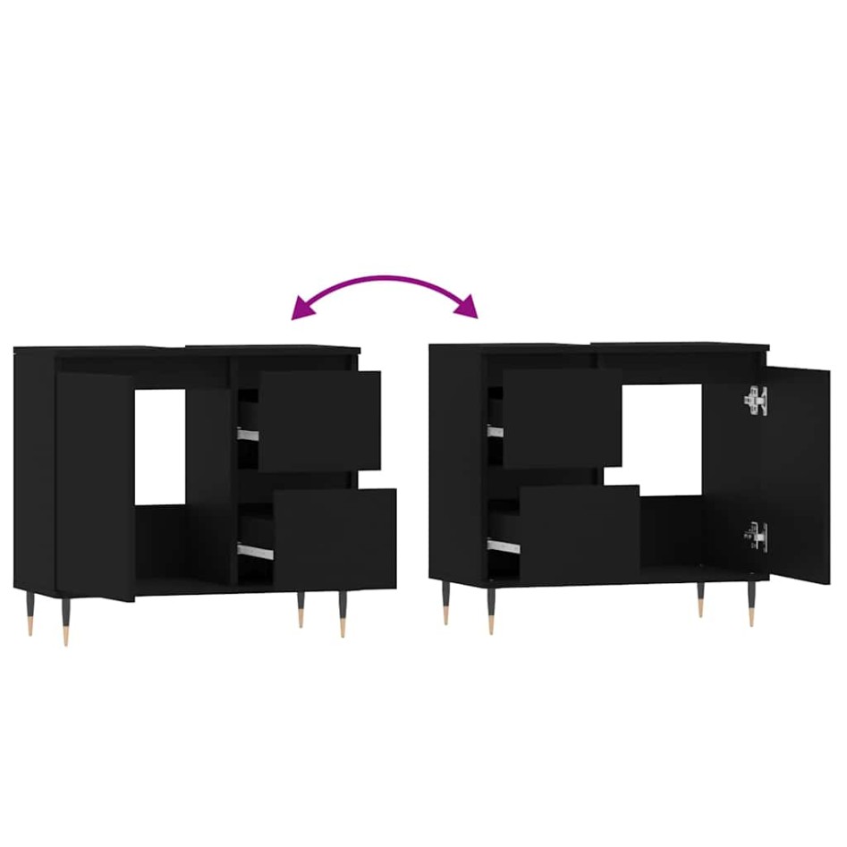 Armario de baño madera contrachapada negro 65x33x60