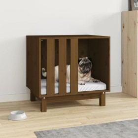 Cama para perros madera maciza pino marrón miel 60x45x57