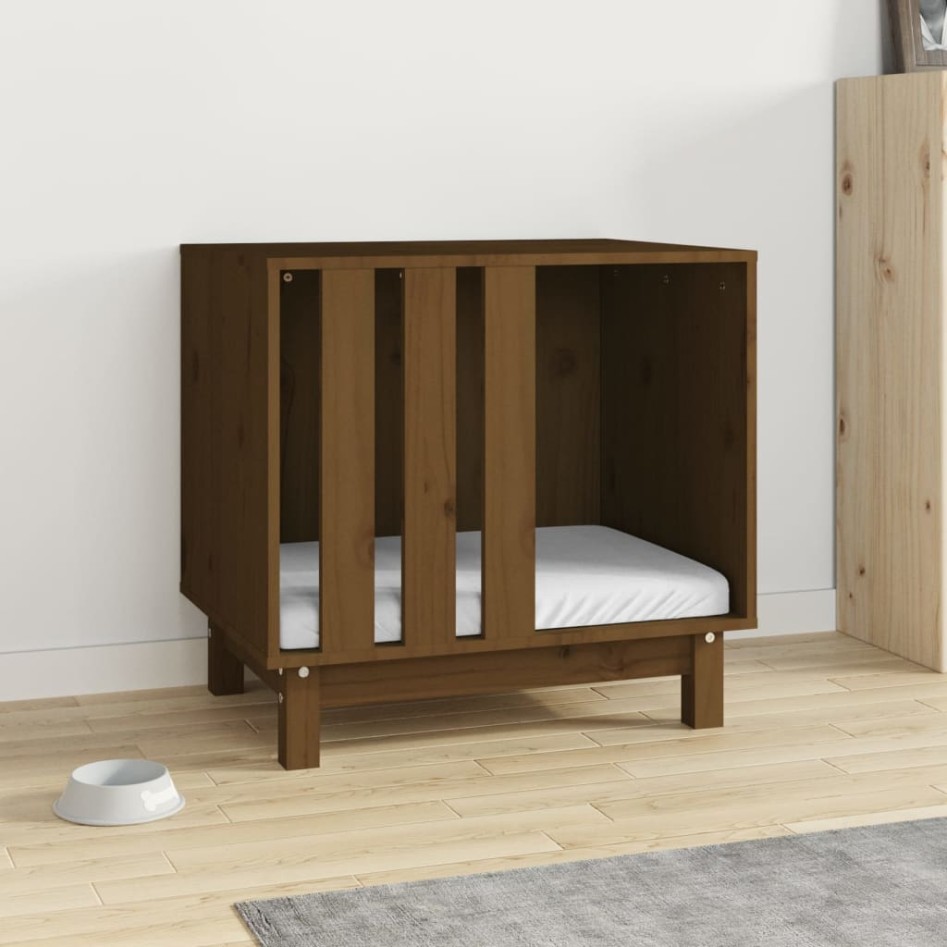 Cama para perros madera maciza pino marrón miel 60x45x57