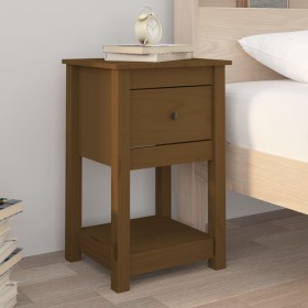Mesita de noche madera maciza de pino marrón miel 40x35x61,5