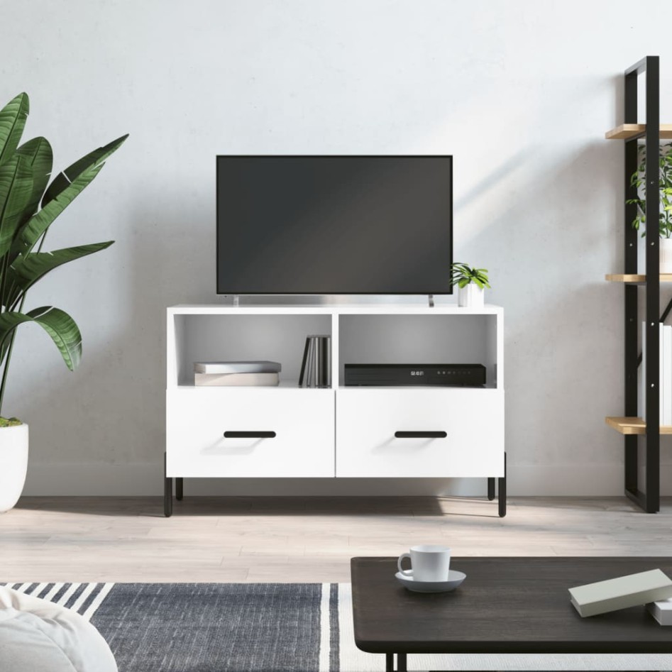Mueble de TV madera contrachapada blanco brillo 80x36x50