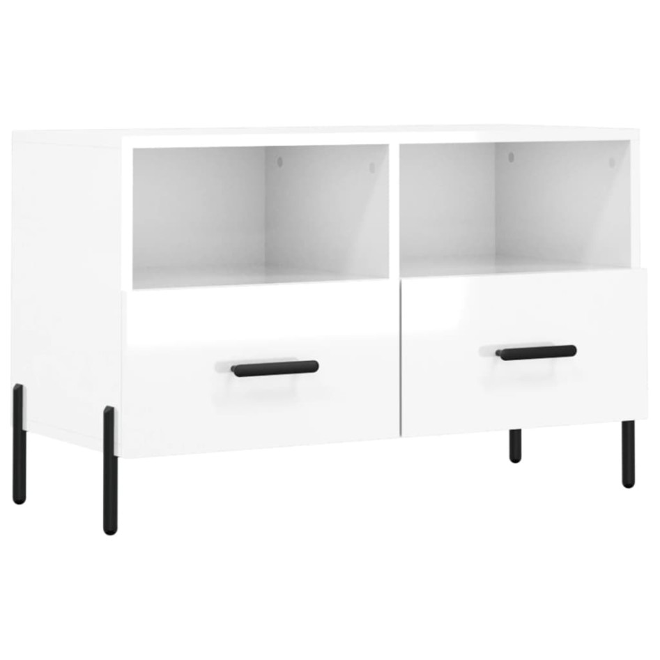 Mueble de TV madera contrachapada blanco brillo 80x36x50