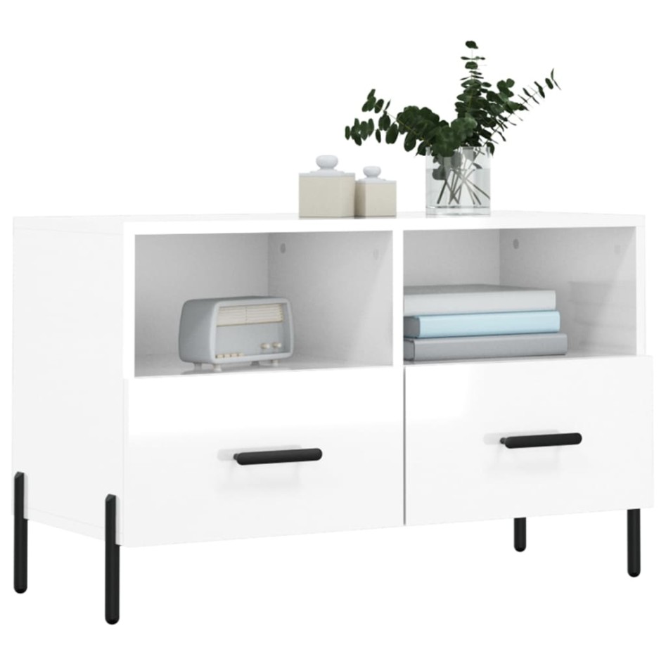Mueble de TV madera contrachapada blanco brillo 80x36x50