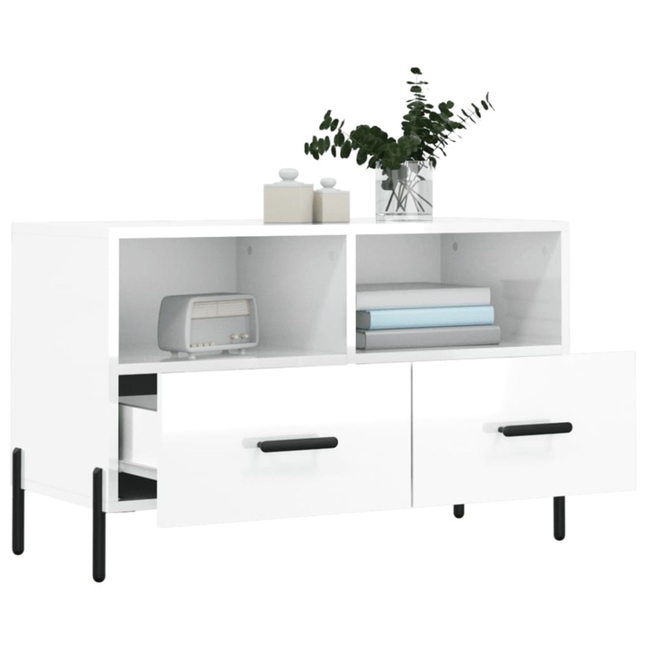 Mueble de TV madera contrachapada blanco brillo 80x36x50