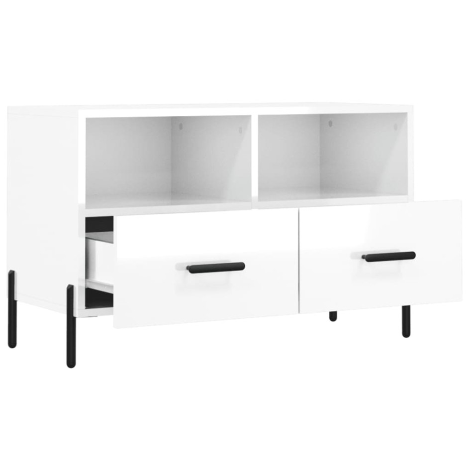 Mueble de TV madera contrachapada blanco brillo 80x36x50