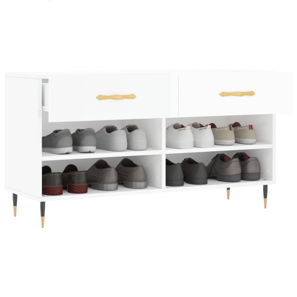 Banco zapatero madera de ingeniería blanco brillo 102x35x55