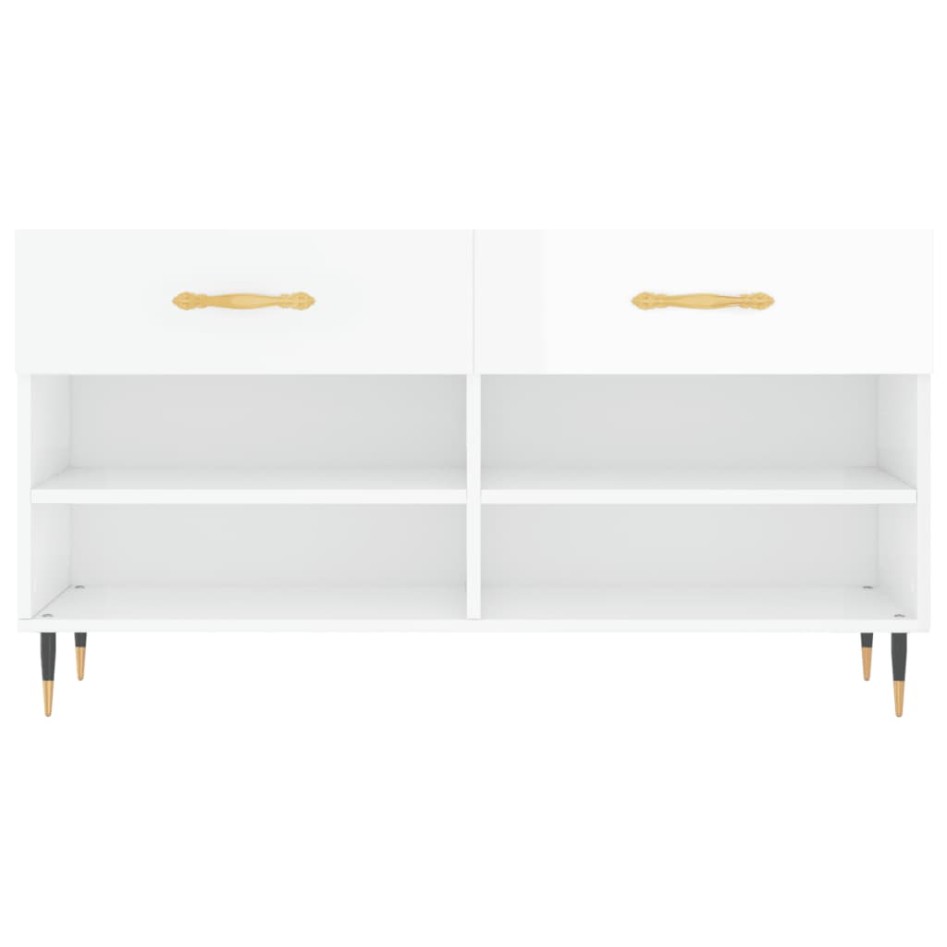 Banco zapatero madera de ingeniería blanco brillo 102x35x55