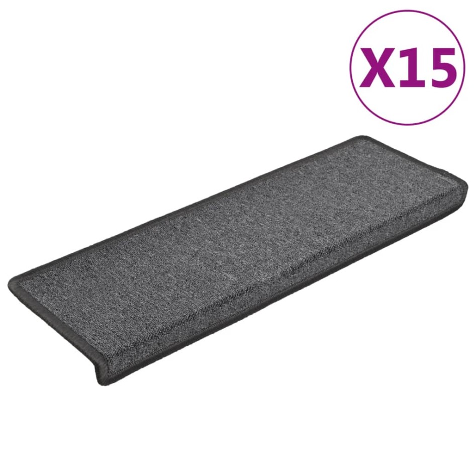 Alfombras de peldaños de escalera 15 uds gris oscuro 65x21x4