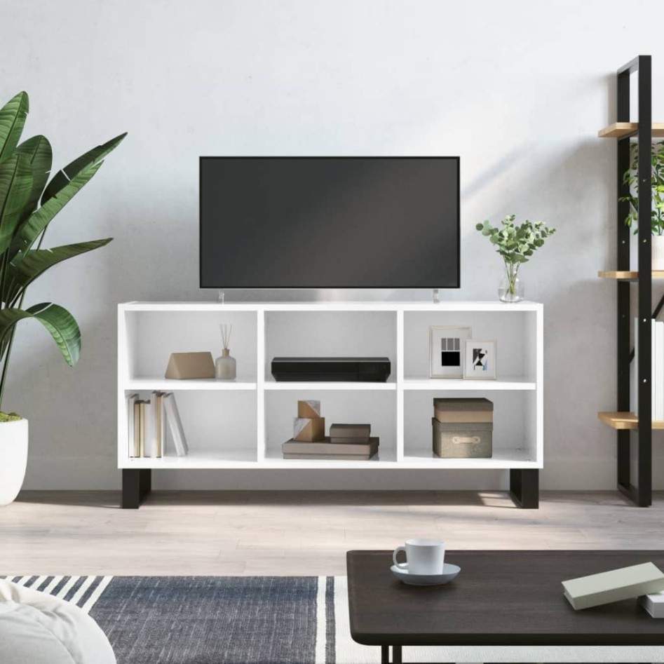 Mueble de TV madera de ingeniería blanco brillo 103,5x30x50