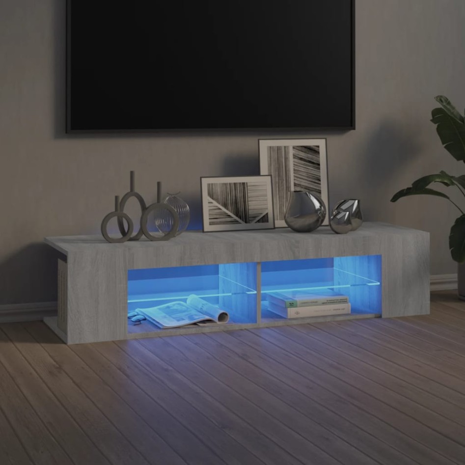 Mueble de TV con luces LED gris Sonoma 135x39x30