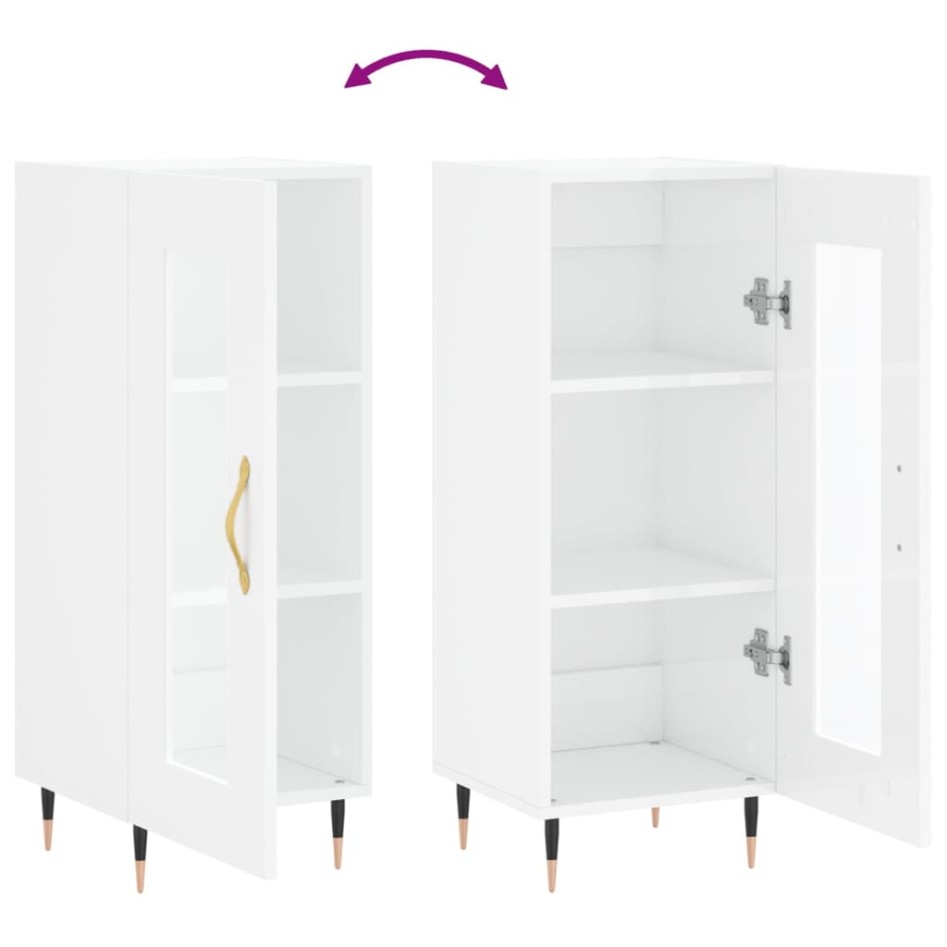 Aparador de madera contrachapada blanco brillante 34,5x34x90