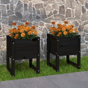 Jardinera 2 unidades madera maciza de pino negro 40x40x52,5