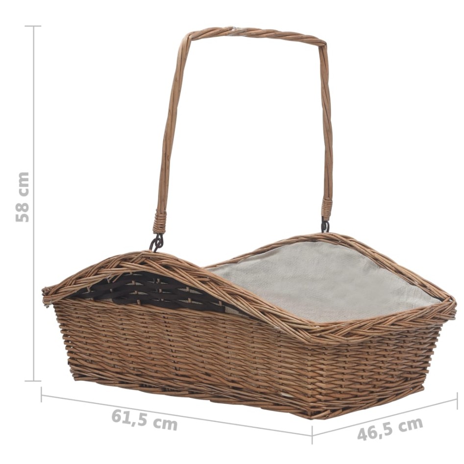 Cesta para leña con asas sauce marrón 61,5x46,5x58