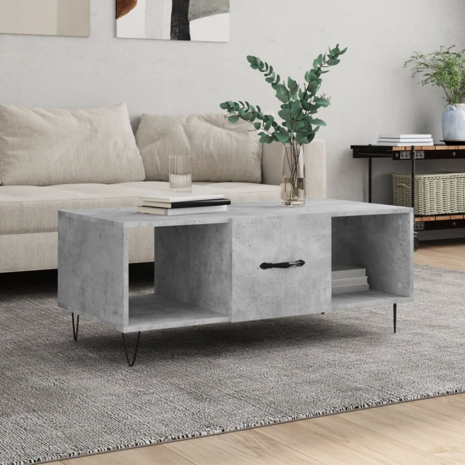 Mesa de centro madera contrachapada gris hormigón 102x50x40