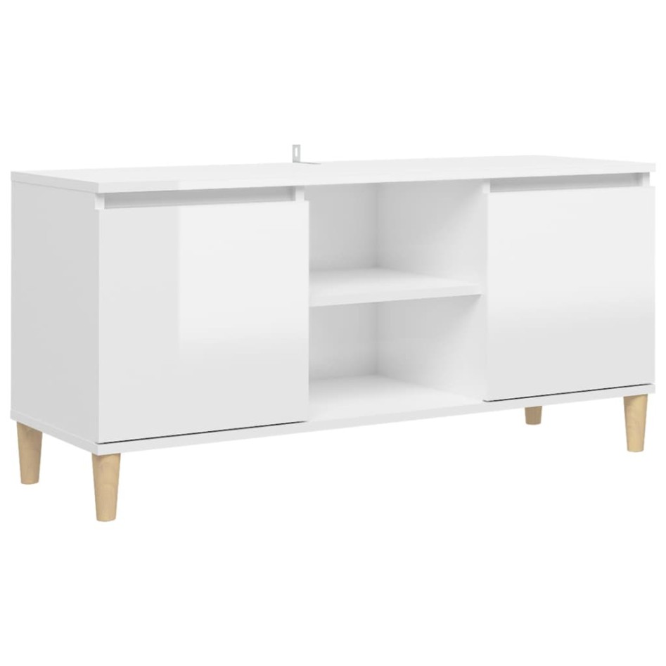 Mueble de TV patas madera pino blanco con brillo 103,5x35x50
