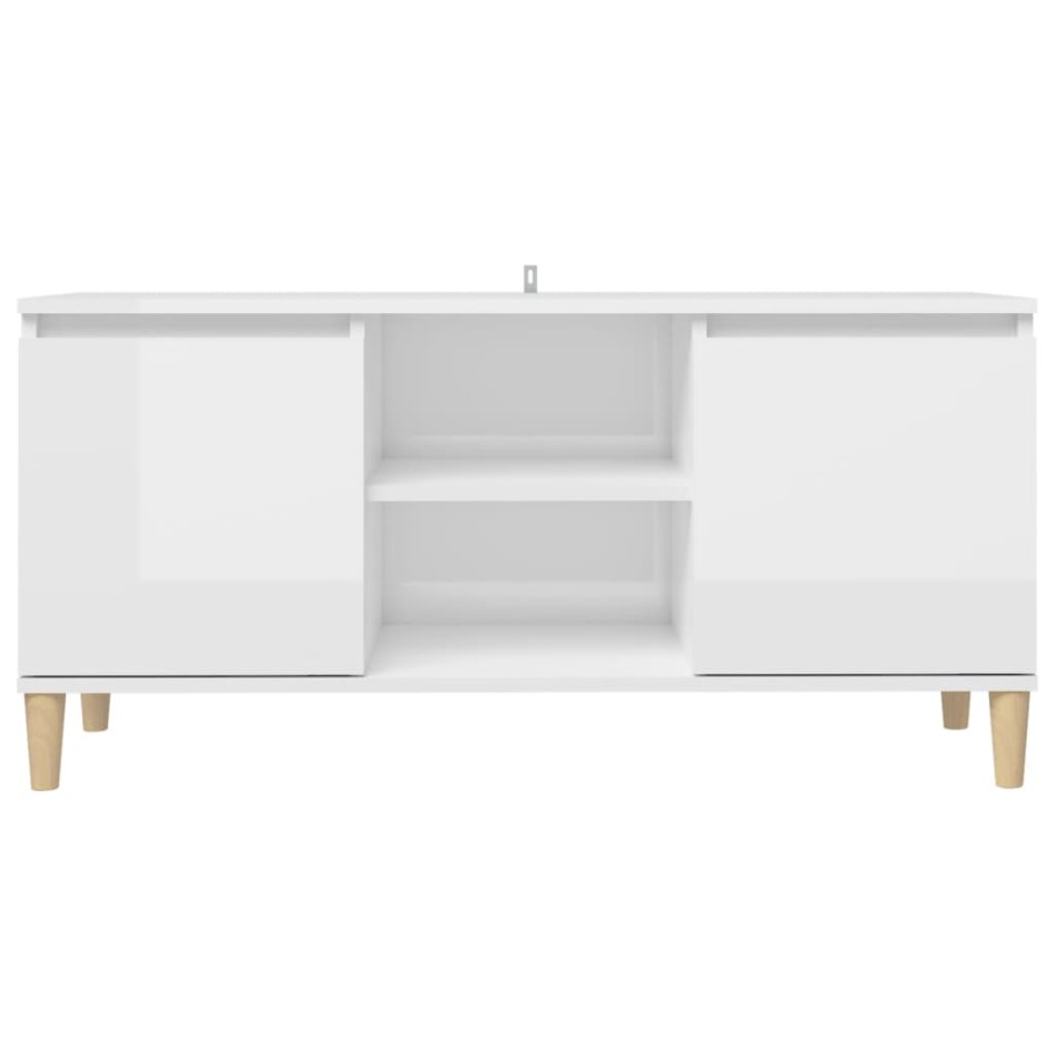 Mueble de TV patas madera pino blanco con brillo 103,5x35x50