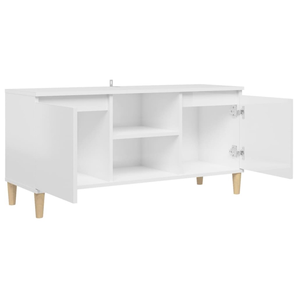Mueble de TV patas madera pino blanco con brillo 103,5x35x50