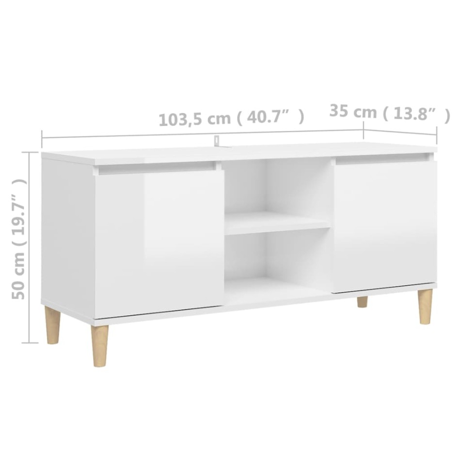 Mueble de TV patas madera pino blanco con brillo 103,5x35x50