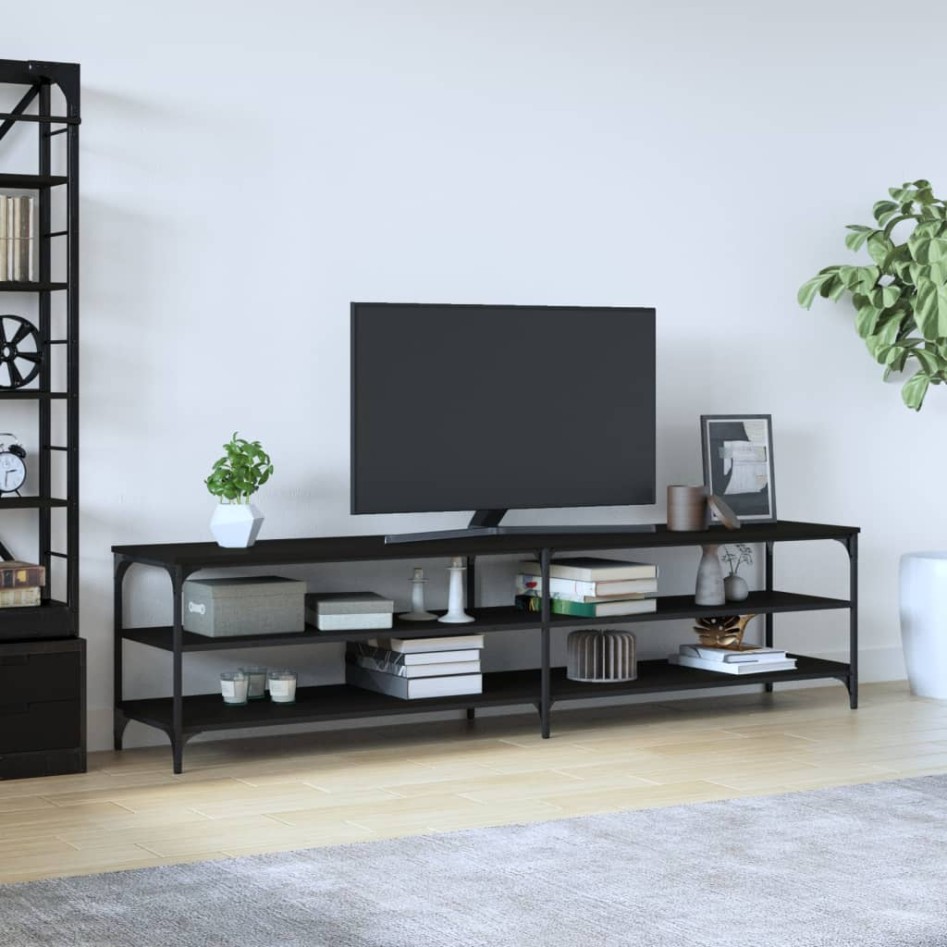 Mueble de TV metal y madera contrachapada negro 200x30x50